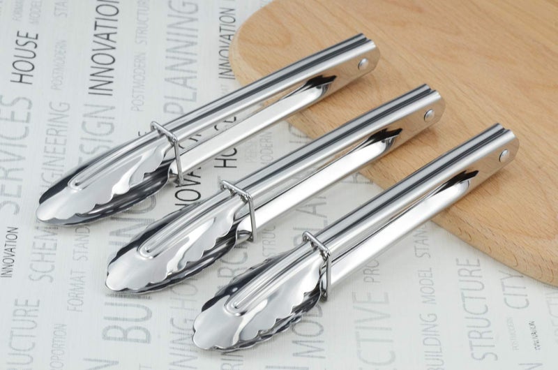 HINMAY Mini Stainless Steel Serving Tongs Small Tongs for Serving Food Cooking Salad Grilling (7-Inch 3 Pieces) - Image 4